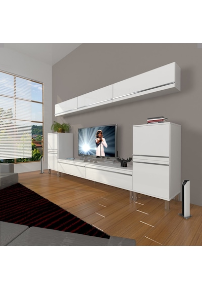 Decoraktiv Eko 9 Mdf Std Krom Ayaklı Tv Ünitesi Tv Sehpası Beyaz
