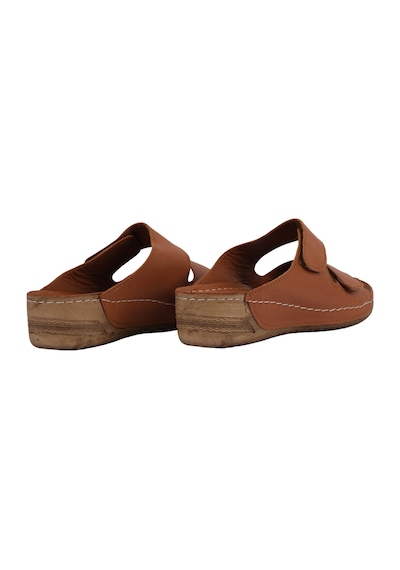 Napa Shoes Ayarlanabilir Çift Bantlı Hakiki Deri Ortopedik Rahat Taban Kadın Terlik Napa-232 Taba