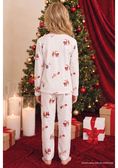 Siyah İnci Ekru Yılbaşı Temalı Desenli Termal Kumaşlı Ultra Soft Yumuşak Örme Pijama Takımı 26226923