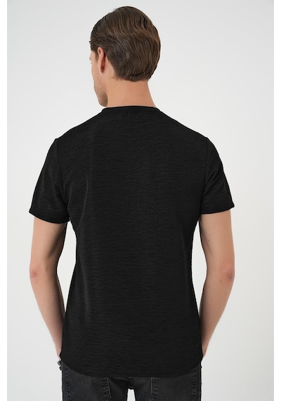 Efor Comfort Fit Bisiklet Yaka Viskon Karışımlı Dokulu Casual Siyah Tişört Ts 896 Siyah