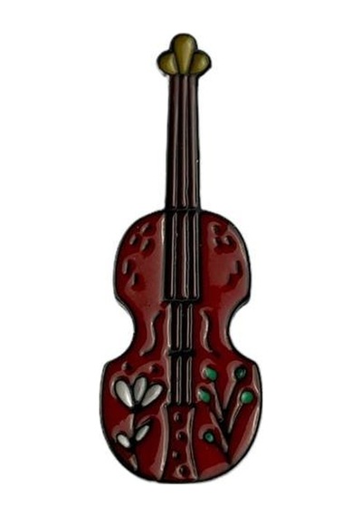 Çiçekli Desenli Çello Müzik Aleti Hediyelik Rozet Çok Renkli
