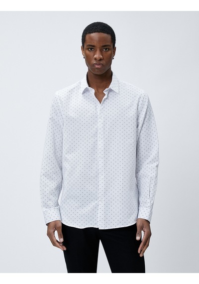 Koton Spor Gömlek Geometrik Detaylı Klasik Yaka Slim Fit Non Iron Beyaz Desenli 4wam60015hw 4WAM60015HW0D0 Beyaz