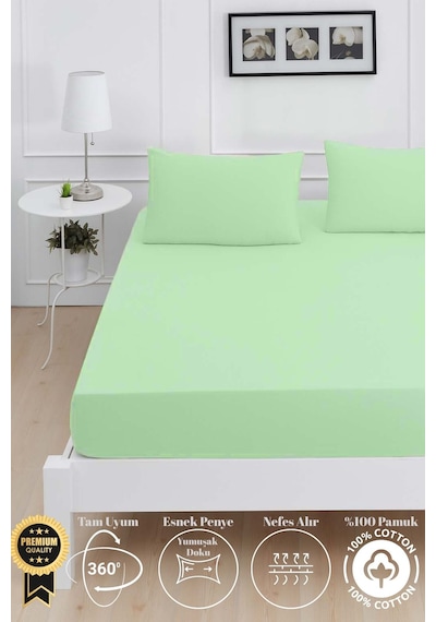 Mirava Premium %100 Pamuk Penye Lastikli Tek Kişilik Çarşaf Takımı 1 Yastık Kılfı Dahil Mint Yeşil 120x200cm Mint Yeşili