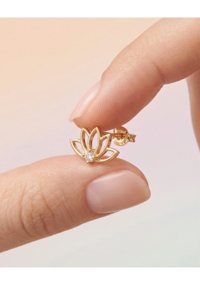 Minik Lotus Çiçeği 14 Ayar Altın Küpe