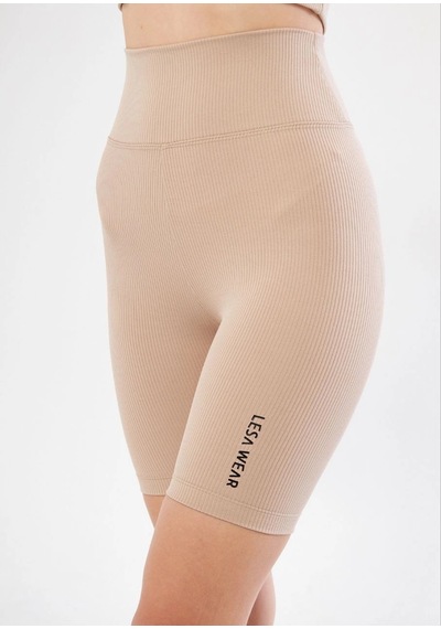 Wear Vexel Yüksek Bel Fitilli Biker Baskılı Şort - Bej Çok Renkli