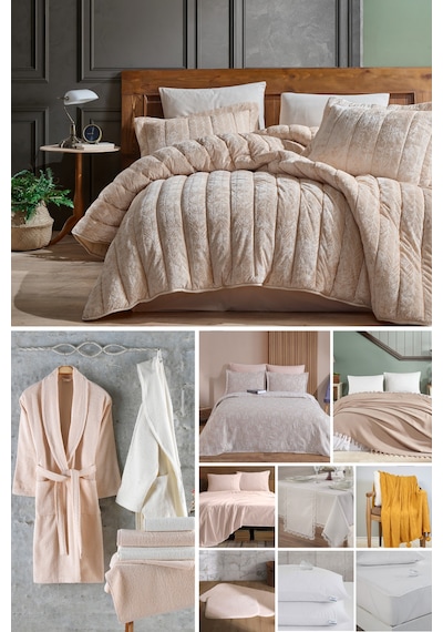 Elart Kadife Comfort Royal Çeyiz Paketi 48 Parça Cappuccino