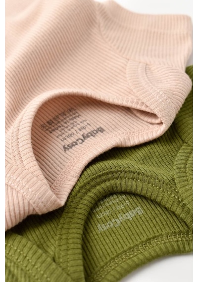 Rebebe Babycosy Modal 2 Li Kısa Kollu Bebek Badi - Bebek Body - Csym1121 (544642824) Yeşil - Pudra