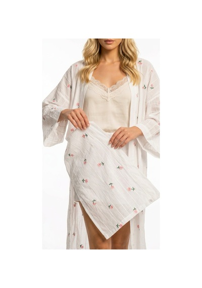 Lila Mare Pamuk Kumaşlı Nakışlı Özel Tasarım Kimono Renkli Renkli
