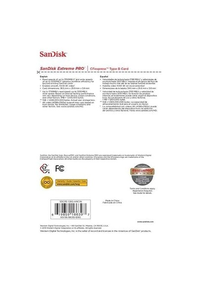 Sandisk 128gb Cfexpress Xod Extreme Pro Kart