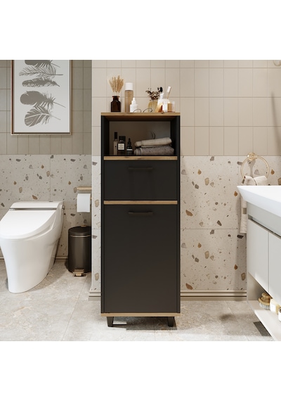Çamaşır Sepetli Banyo Dolabı, Çok Amaçlı Dolap 45 Cm Antrasit - Atlantik Çam Çamaşır Sepetli Banyo Dolabı, Çok Amaçlı Dolap 45 Cm Antrasit - Atlantik Çam