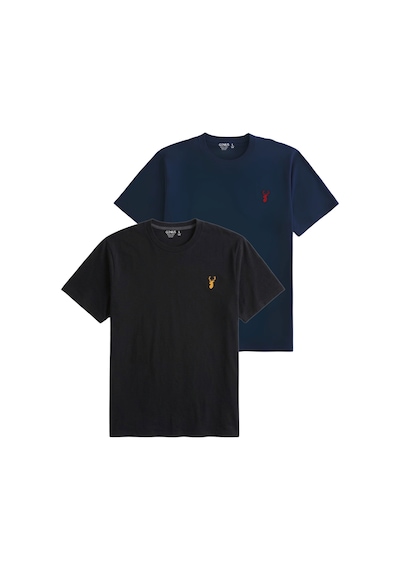Genius Store Erkek Siyah Tişört %100 Pamuk Süprem Basic Tişört Bisiklet Yaka Nakışlı T-shirt Erkek-2li Siyah-lacivert