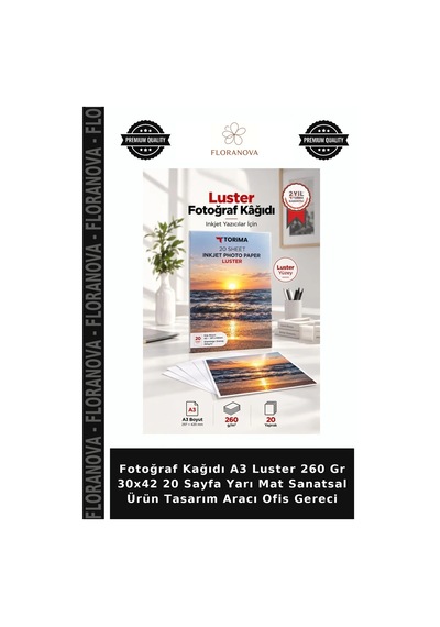 Fotoğraf Kağıdı A3 Luster 260 Gr 30x42 20 Sayfa Yarı Mat Sanatsal Ürün Tasarım Aracı Ofis Gereci