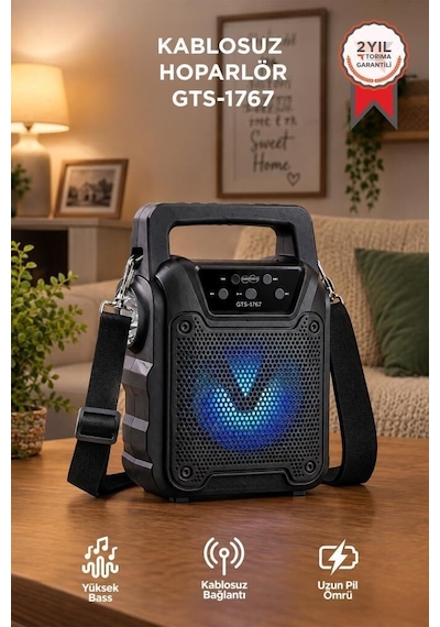Delux Serisi Dis Mekan Ses Cihazı Parti Aleti Bluetooth Hoparlör Gts-1767 Siyah