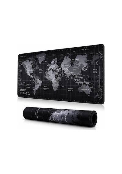 90x40 Cm Mouse Pad, Dünya Haritası Desenli Büyük Mouse Pad, Kaymaz Kauçuk Tabanlı, Dikişli Kenarlı 3 Mm Klavye Ve Mouse Altlığı, Xxl Desk Mat, Ofis Ve Gaming Masa Pedi