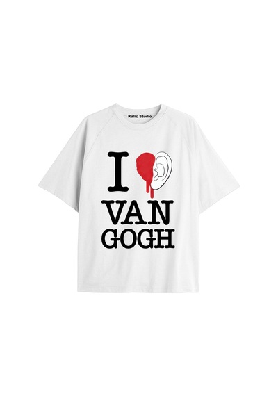 Kalic Studio Unisex Van Gogh Baskılı Oversize Tshirt Beyaz-81