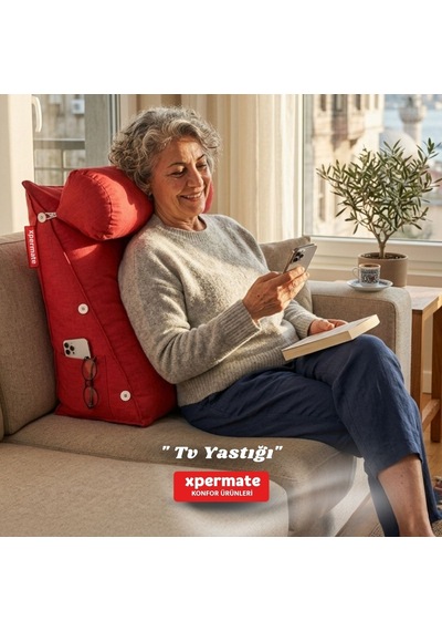 Xpermate Sırt, Bel, Boyun Destekli TV Okuma Yastığı Ameliyat Sonrası Kırmızı