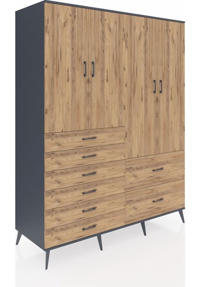Kronos Gardrop 7 Raflı 8 Çekmeceli 4 Kapaklı 176x59x221 Antrasit-çam Çam Kronos Gardrop 7 Raflı 8 Çekmeceli 4 Kapaklı 176x59x221 Antrasit-çam Çam