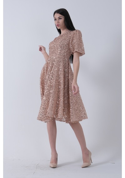 Feminist Gold Pul Payetli Midi Boy Kısakol Abiye 6502498.122 Gold