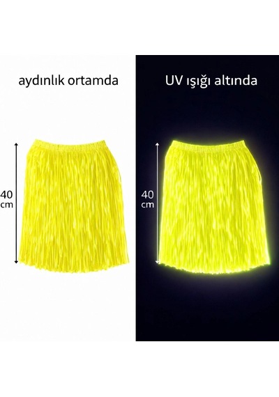 Neon Sarı Hawaii Parti Eteği 40 Cm +3
