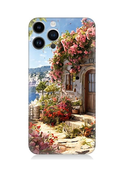 Apple Uyumlu iPhone 14 Pro  Çiçekli Ev Desenli Silikon Kılıf