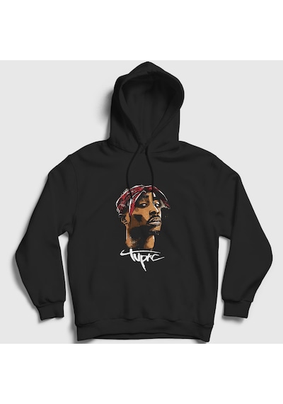 Presmono Unisex Cool Tupac Shakur Kapüşonlu Sweatshirt Siyah