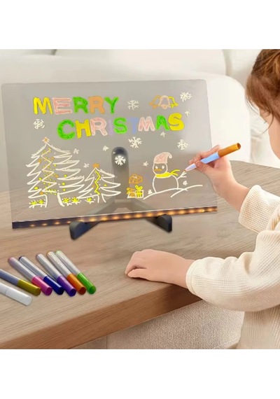 12 Inc Led Işıklı Çizim Tahtası Ayarlanabilir Stant Ve Kalem Tdrtr Çok Renkli