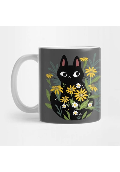 Black Cat In The Flowers Kupa Bardak Çok Renkli