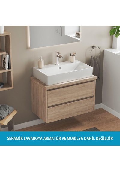 Isvea Sistema Z Tezgah Üstü Kare Lavabo 70x42 cm Slim Batarya Delikli Beyaz 10SF50070
