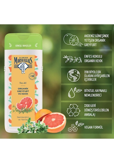 Le Petit Marseillais Güneşli Bahçeler Organik Greyfurt ve Kekik Duş Jeli 400 ML