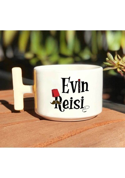 Evin Reisi Baskılı Beyaz T Kulp Kupa Bardak