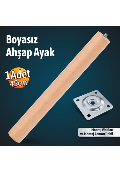 Bohem 45 Cm 1 Adet Doğal Ahşap Boyasız Silindir Sehpa Ayağı - 1 Adet 4x4 Metal Montaj Aparatı 6395751