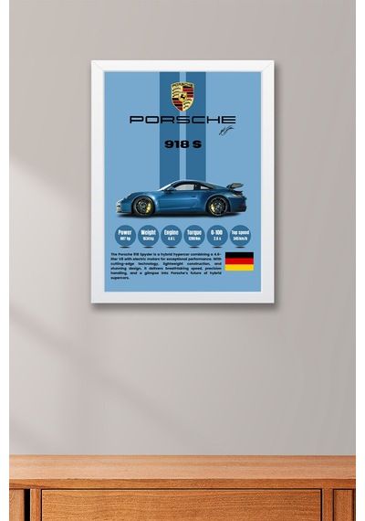 Porsche 918 Spyder Premium Hiper Araba Tablosu - Teknik Özellikli Hibrit Duvar Dekoru Beyaz