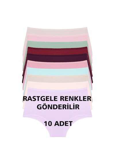 Nicoletta Karısık Renklı Kadın Külot 10 Lu Paket Yüksek Bel Pamuklu Likrali Rastgele Karısık Renklı Çok Renkli