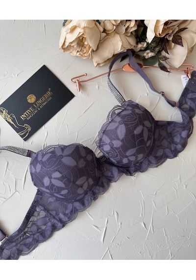 Jasmine Askıları Parlak Taşlı Hafif Destekli Dantelli Soft Cup İt Mor