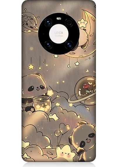 Huawei Mate 40 Pro Uyumlu Panda Ve Gezegenler Desenli Silikon Kılıf