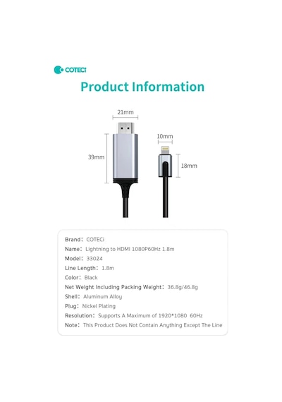 Lightning To Hdmı Kablo iPhone Uyumluİpad Tv Görüntü Aktarıcı 10w Şarj Girişli 1080p 60hz 1.8 Metre