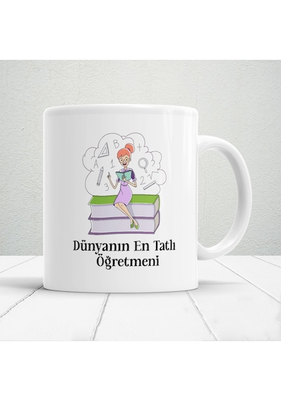 Dünyanın En Tatlı Öğretmeni - Öğretmenler Günü Temalı Baskılı Kupa Bardak Mod1 Beyaz