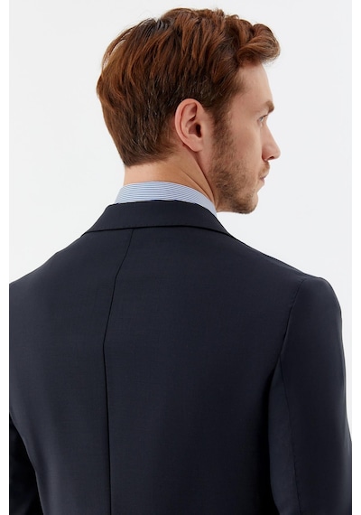 Sabri Özel Erkek Siyah Slim Fit Mono Yaka 6 Drop Yün Karışımlı Astarsız Ceket