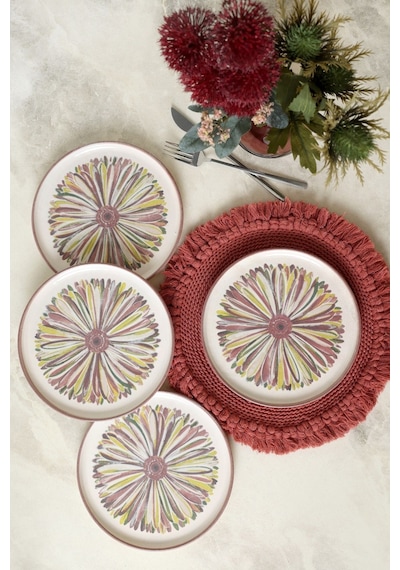 Keramika Serene Flower Nordıc Pasta Tabağı 22 Cm 4 Adet 22983 Çok Renkli