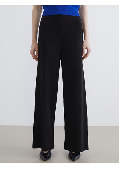 Lcw Modest Siyah Beli Lastikli Geniş Paça Kadın Triko Pantolon