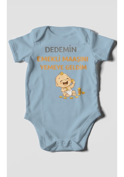 Morivokids Dedemden Kısa Kollu Bebek Body %100 Pamuk Bebe Mavisi