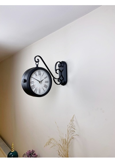 Siyah Metal Modern İstasyon Saati 36 X 25 Cm
