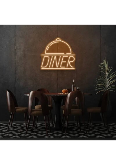 Restoranlara Özel Diner Yazılı Ve Şekilli Neon Tabela Turuncu
