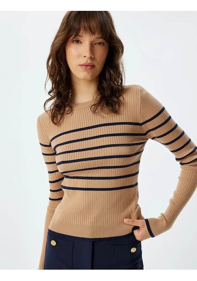 Koton Triko Kazak Uzun Kol Bisiklet Yaka Lacivert Çizgili 5wak90259ht Lacivert