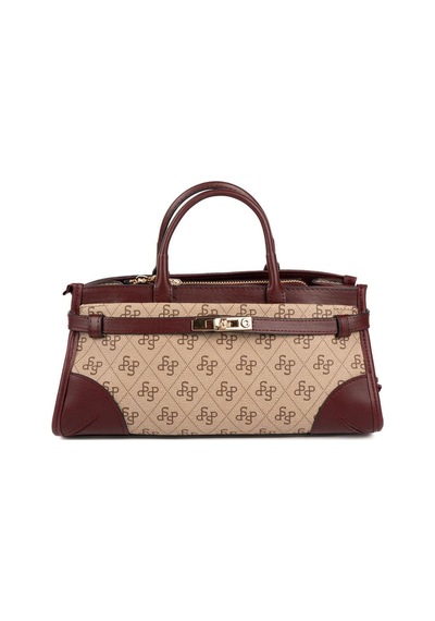 Silver Polo Sp1260 Kadın El Çantası Monogram Koyu Bej-bordo