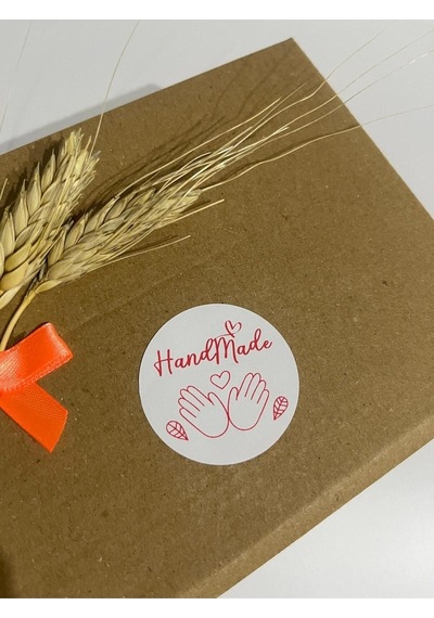 Handmade Çift Elli Kalpli Kırmızı Yuvarlak Yapışkanlı Etiket 5x5 Cm 100 Adet