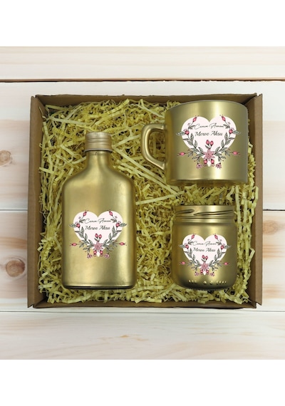 Bk Gift Kişiye Özel İsimli Dtf Anne Temalı Gold Kahve Fincanı & Kolonya & Mum Hediye Seti-5, Anneye Hediye, Anneler Günü Hediyesi Kobitmeyencom30949 B