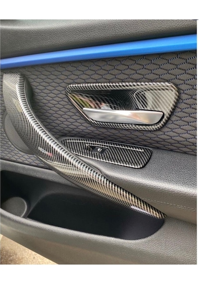 Bmw F30 F32 F34 F36 Uyumlu İç Kapı Kolu Tutamaç + Kapı Açma + Cam Açma Karbon İç Trim Kaplama Seti