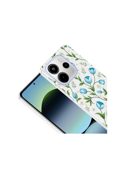 Xiaomi Redmi Note 14 4g Kılıf Çiçek Ve Fiyonk Desenli Kamera Yükseltili Mobilefix Premium Mavi