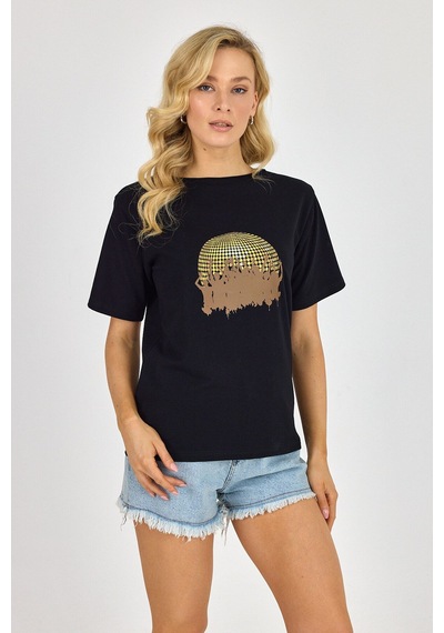 Yapay Zeka Tasarım Dijital Özel Baskılı %100 Pamuklu Penye Regular Fit T-shirt SIYAH
